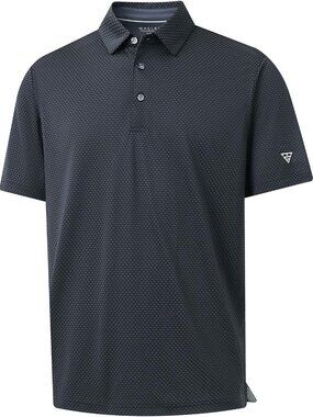 Men Dark Grey/Black Moisture Wicking Jacquard Polo Shirt Breathable Dry Fit